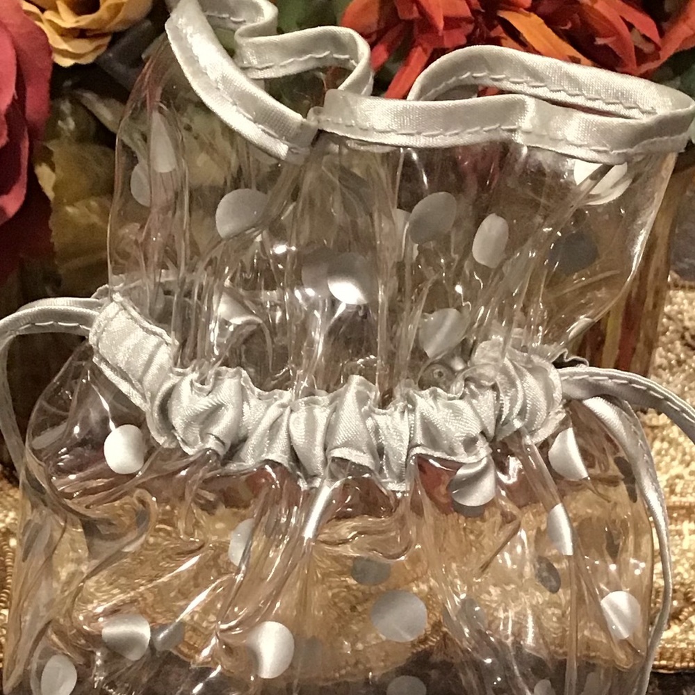 Clear Silver Poker Dot Plastic Drawstring Cylinde… - image 7